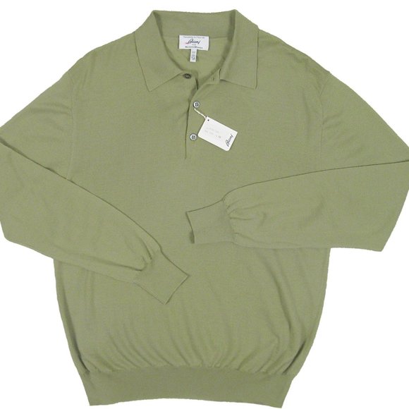 NEW Brioni Fine Wool Sweater! e 52 or 54Green Polo Style With 3 Button Neck